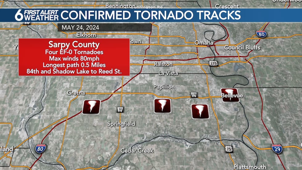 Four tornadoes touched down in Sarpy County