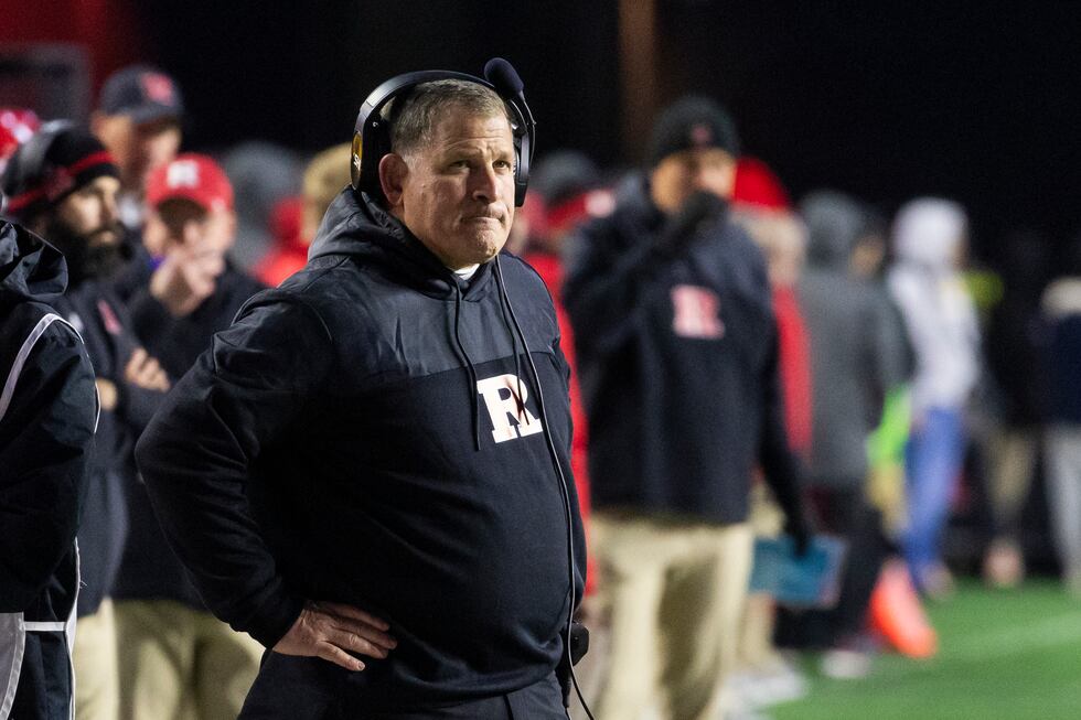 Rutgers head coach Greg Schiano reacts in the first half of an NCAA college football game...
