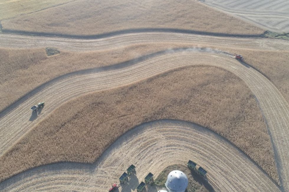 Drone shot from Kingsley emergency personnel officials of the harvest in rural Plymouth County.
