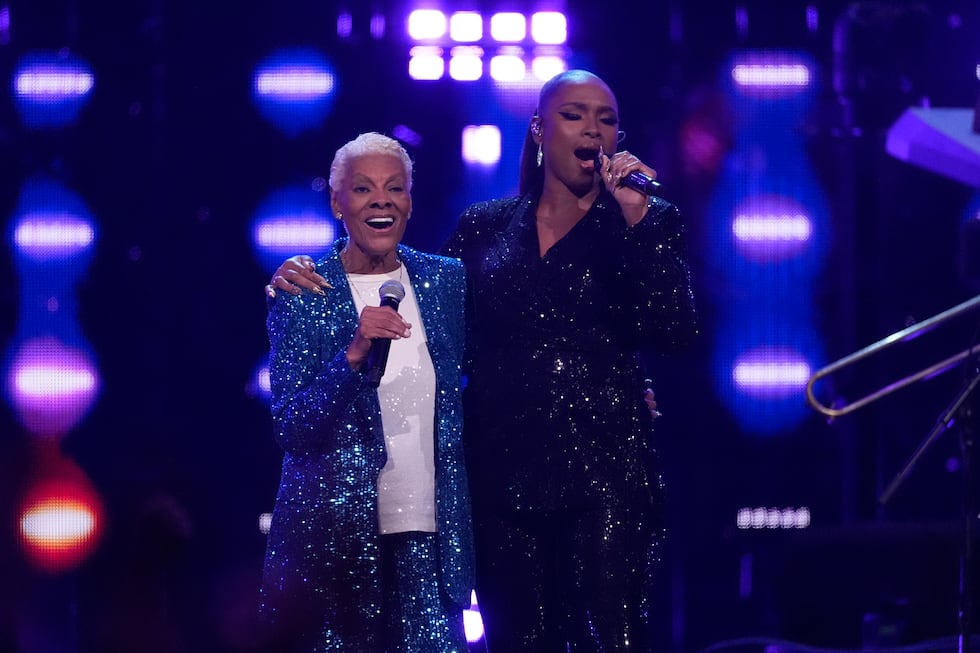 Dionne Warwick, left, and Jennifer Hudson perform during the 39th Annual Rock & Roll Hall of...