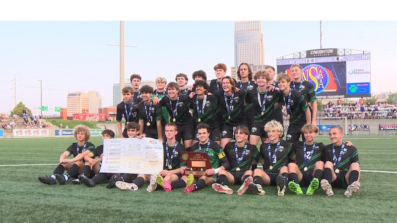 Skutt Catholic celebrates their fifth consecutive Class B state championship in boys soccer.
