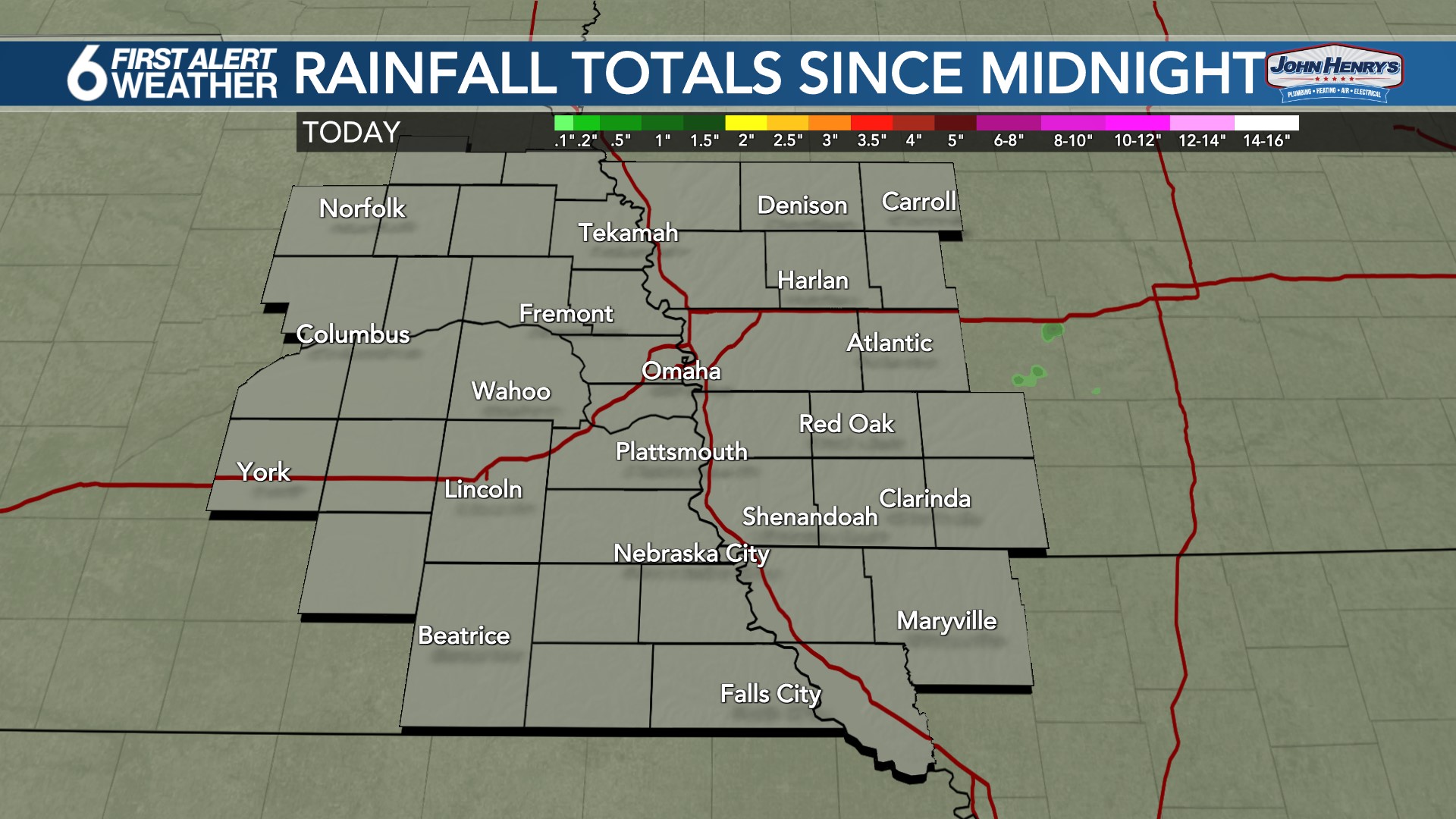 Rainfall Since Midnight Today
