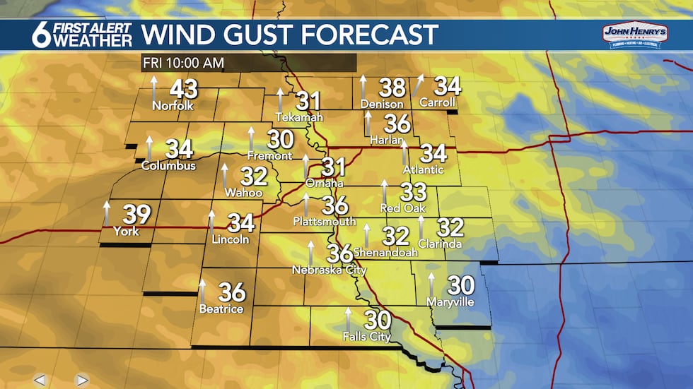 Friday Peak Wind Gusts